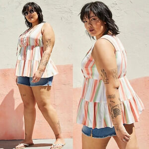 Torrid • TIERED TANK - TEXTURED STRETCH RAYON MULTI STRIPE